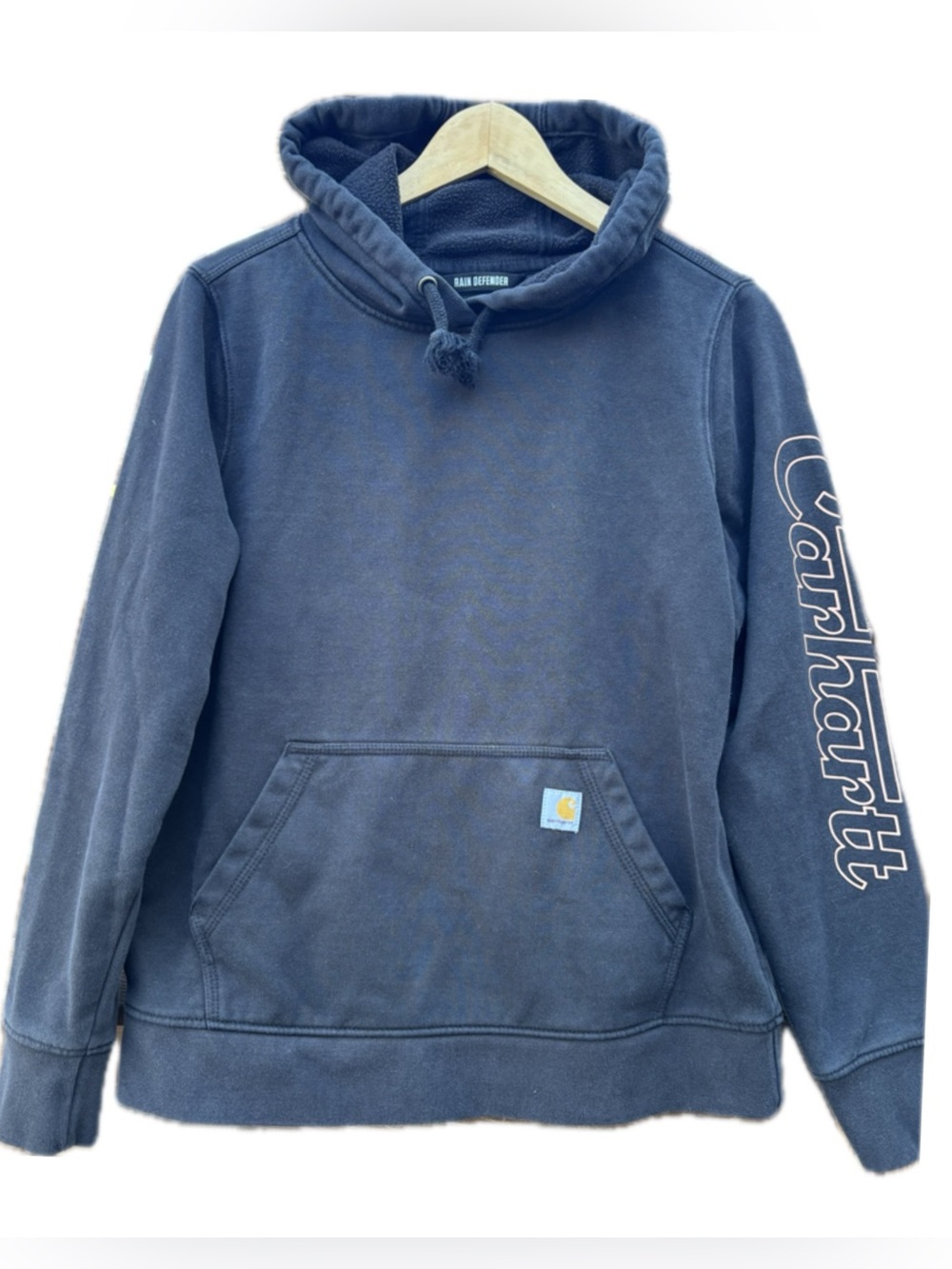 Carhartt Rain Defender Black Sweatshirt Coral Sleeve Spellout logo women medium